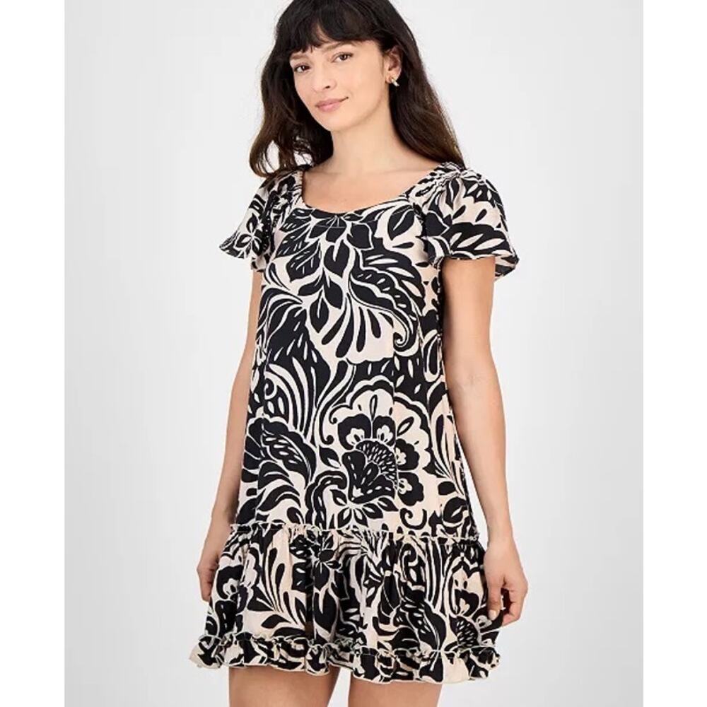 Robbie Bee Black and Cream Floral Mini Dress